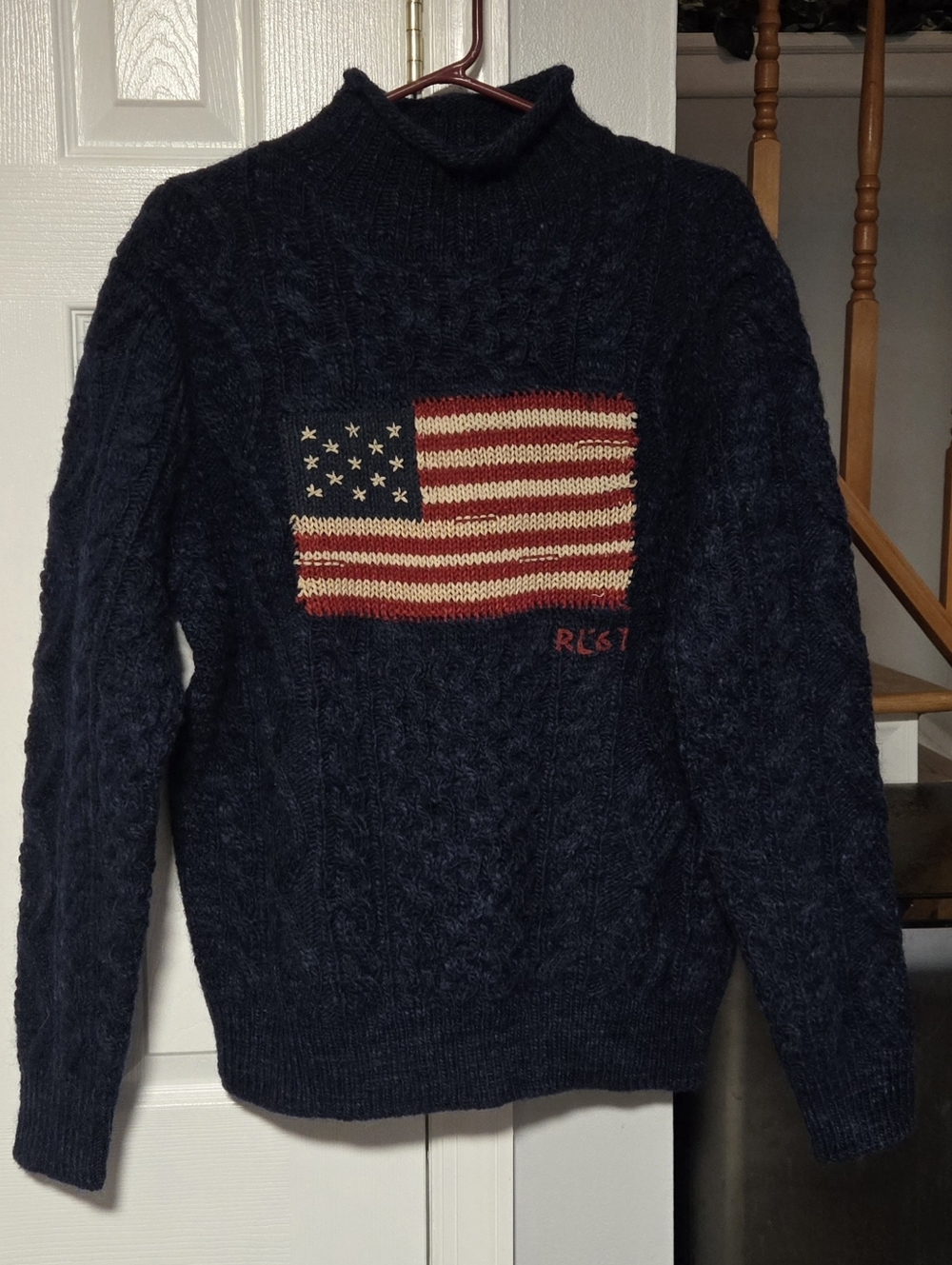 Ralph Lauren American Flag Kith Limited Edition Navy Blue Sweater Size Large